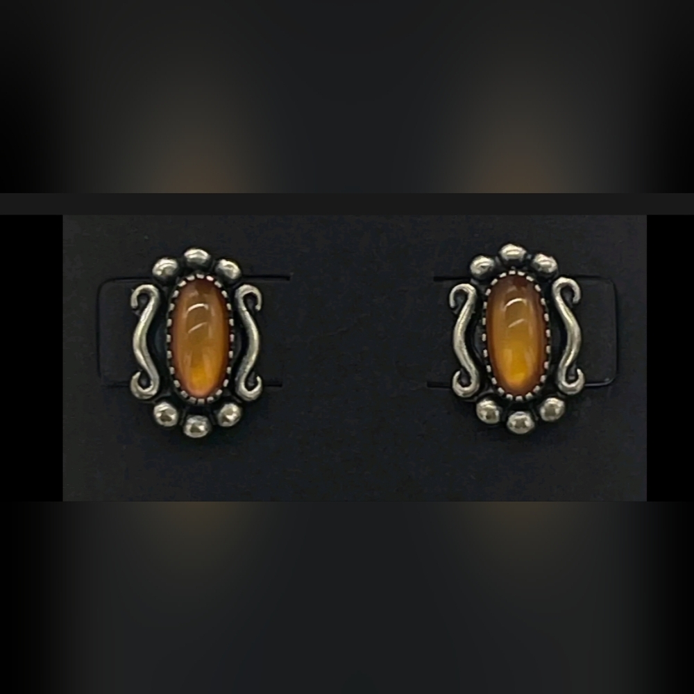 Vintage Sterling Silver Amber Stud Earrings